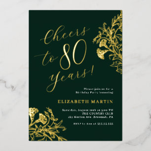 Invitation En Aluminium Elegant Or Émeraude 80e Anniversaire