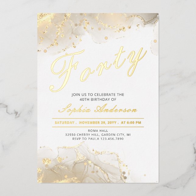Invitation En Aluminium Elégant or moderne 40e anniversaire (Recto)