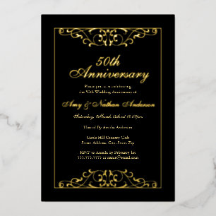 Invitation En Aluminium Élégant Or Noir 50e Anniversaire de Mariage