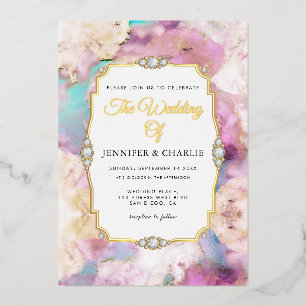 Invitation En Aluminium Elégant or Script Aquarelle Marbre moderne Real