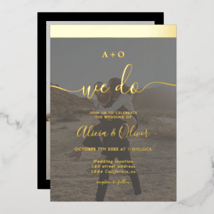 Invitation En Aluminium Élégant or stripe initiales 2 photos mariage