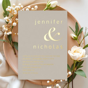 Invitation En Aluminium Elégant or Taupe Beige Ampersand Mariage