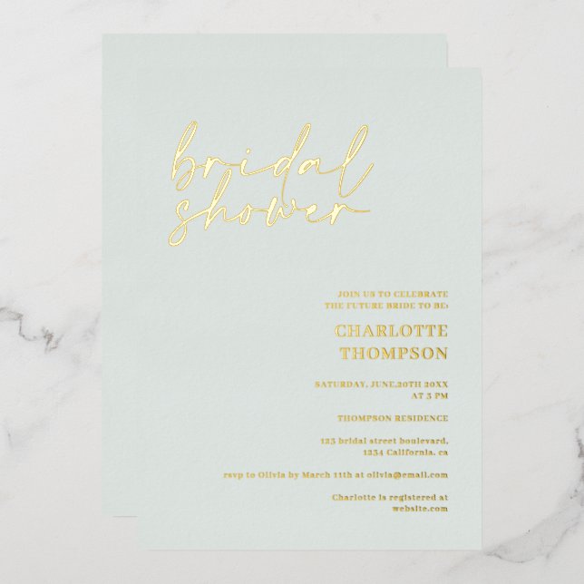 Invitation En Aluminium Elégant or vert décontracté script nuptiale douche (Recto/Verso)