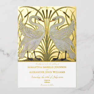 Invitation En Aluminium Élégant Paire de Cygnes Walter Crane Mariage Roman