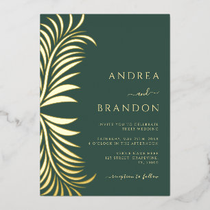 Invitation En Aluminium Elégant Palm Tree Feuille Mariage tout en un or