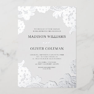 Invitation En Aluminium Élégant papier d'argent + Mariage réel en dentelle