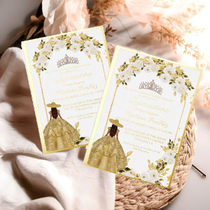 Invitation En Aluminium Élégant Papillon Floral Or Quinceanera