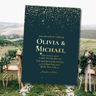 Invitation En Aluminium Elegant Peacock Green Blue Gold Foil Wedding