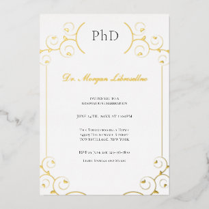 Invitation En Aluminium Elégant PhD Or Gris Blanc Fête de Remise des Diplô