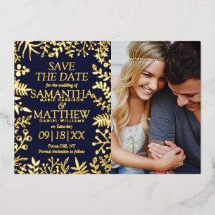 Invitation En Aluminium Élégant Photo De Mariage Floral Save The Date Réel