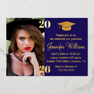 Invitation En Aluminium elegant photo graduation 2026 blue & gold party 