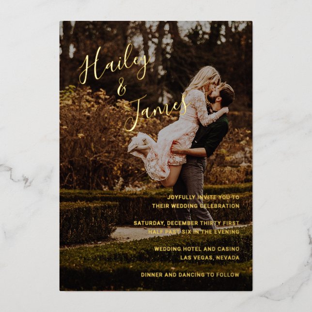 Invitation En Aluminium Élégant Photo Mariage moderne (Recto)