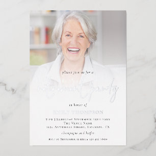 Invitation En Aluminium Elégant Photo Overlay Retraite Party Luxe Véritabl