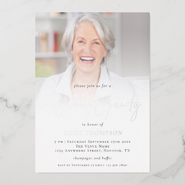 Invitation En Aluminium Elégant Photo Overlay Retraite Party Luxe Véritabl (Recto)