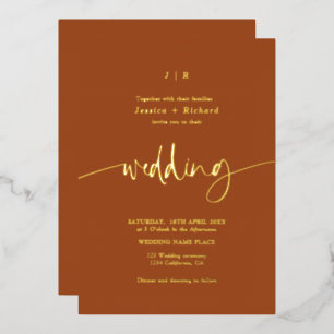 Invitation En Aluminium Élégant pinceau script terre cuite or mariage