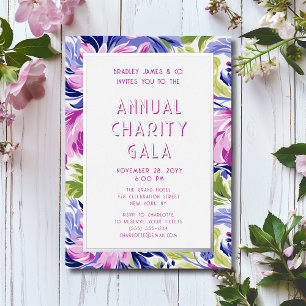 Invitation En Aluminium Élégant Pink Blue Floral Charity Event Gala Party