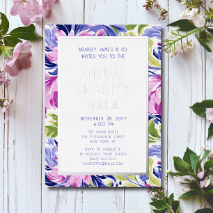 Invitation En Aluminium Élégant Pink Blue Floral Charity Event Gala Party