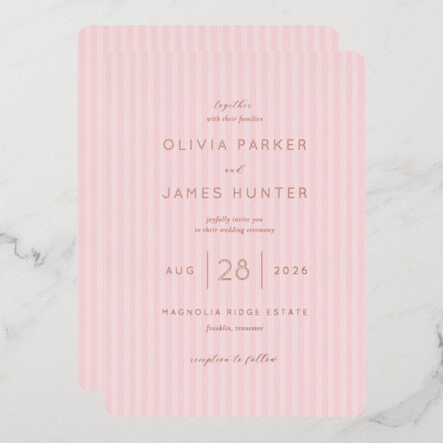 Invitation En Aluminium Elegant Pink Diagonal Stripes (Recto/Verso)