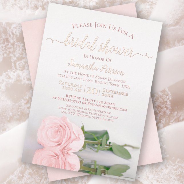 Invitation En Aluminium Elegant Pink Rose with Rose Gold Bridal Shower (Créateur téléchargé)