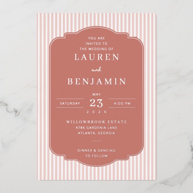 Invitation En Aluminium Elegant Pink Vintage Stripes (Recto)