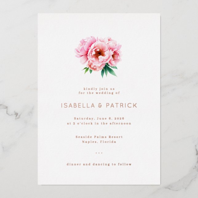 Invitation En Aluminium Elegant Pink Watercolor Floral (Recto)