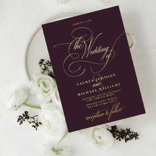 Invitation En Aluminium Élégant Plum or Moderne Calligraphie Mariage Foil
