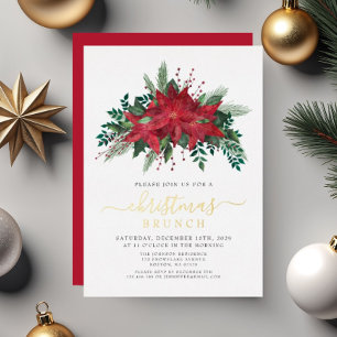 Invitation En Aluminium Élégant Poinsettia Rouge Floral Brunch de Noël