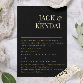 Invitation En Aluminium Élégant Premium | Noms modifiables Mariage Or