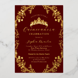 Invitation En Aluminium Élégant Quinceanera Bourgogne Or Vintage
