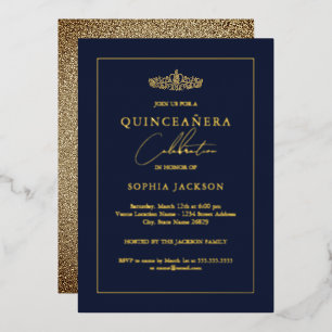 Invitation En Aluminium Elégant Quinceanera de la Marine d'or 15e annivers