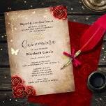 Invitation En Aluminium Elegant Quinceanera Red Rose Gold<br><div class="desc">Create your own elegant red quinceanera invitations accented in real gold foil (available also in silver and rose gold). The vintage floral art by Raphaela Wilson depicts dramatic dark red watercolor roses, sparkle butterfly confetti, a filigree gown / dresses border, and a royal princess crown / tiara. Keep the aged...</div>