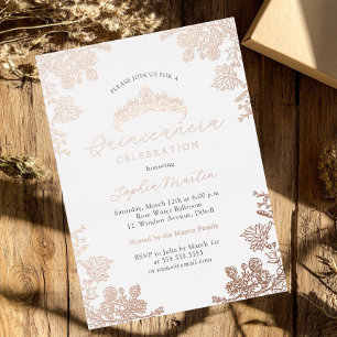 Invitation En Aluminium Élégant Quinceanera Vintage Rose Pâle Blanc