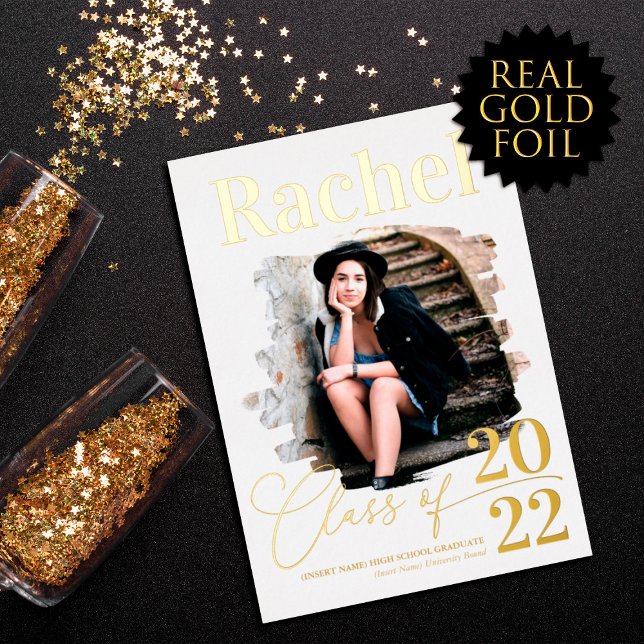 Invitation En Aluminium Élégant Real Gold Typographie Classe de Graduation (Créateur téléchargé)