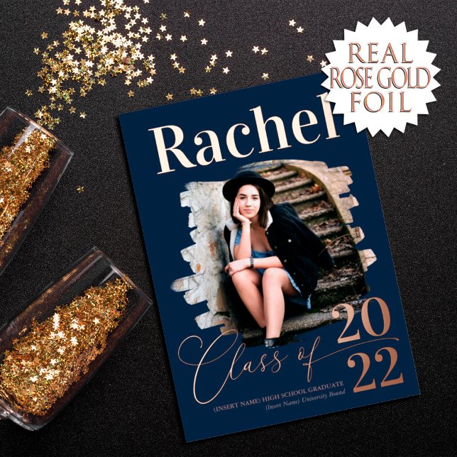 Invitation En Aluminium Élégant Real Rose Gold Classe de diplôme (Créateur téléchargé)