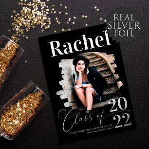 Invitation En Aluminium Élégant Real Silver Typographie Classe de Graduati