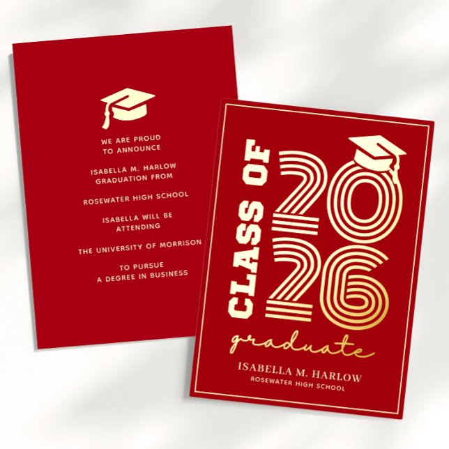 Invitation En Aluminium Elegant Red Gold Graduation YY Announcement (Créateur téléchargé)