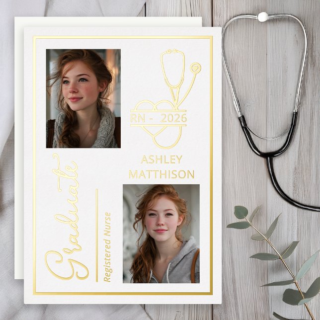 Invitation En Aluminium Elegant RN 2026 Nursing Grad Photo Announcement (Elegant RN 2026 Nursing Graduation Photo Announcement - Gold Foil)