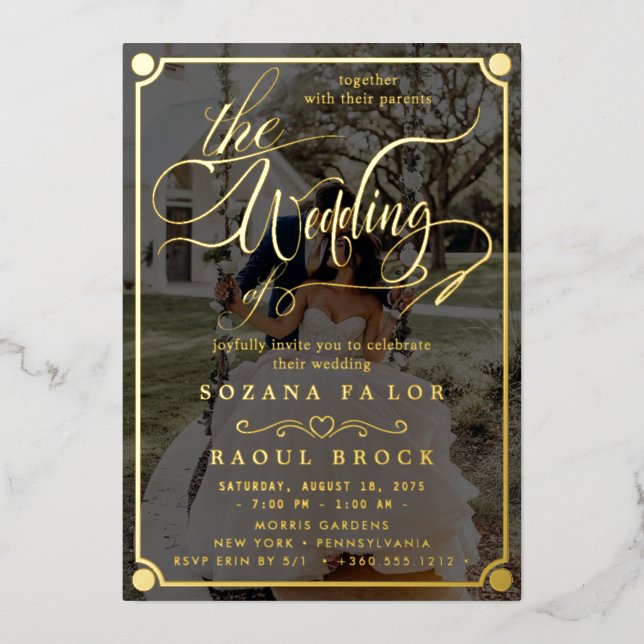Invitation En Aluminium Élégant roman | Mariage photo Rose Gold Foil (Recto)