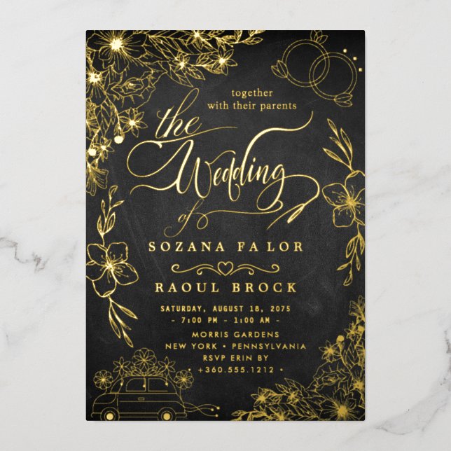 Invitation En Aluminium Élégant roman | Mariage rose Gold Foil (Recto)