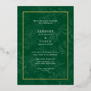 Invitation En Aluminium Élégant Romantique Floral Emerald Vert Mariage Or