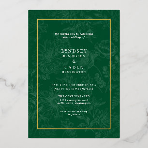 Invitation En Aluminium Élégant Romantique Floral Vert Émeraude Mariage Or