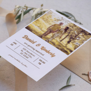 Invitation En Aluminium Élégant Romantique Photo Réaliste Feuille Mariage