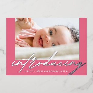 Invitation En Aluminium Élégant rose Argent Introduire Photo Baby