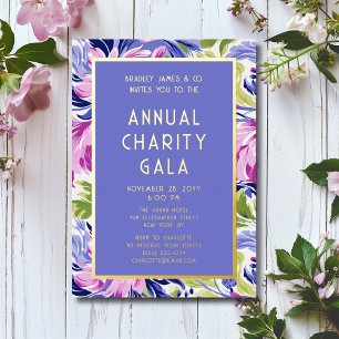 Invitation En Aluminium Élégant rose bleu floral annuel Galia feuille d'or