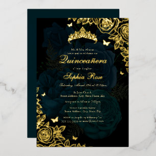 Invitation En Aluminium Elégant Rose bleu or Turquoise Quinceanera