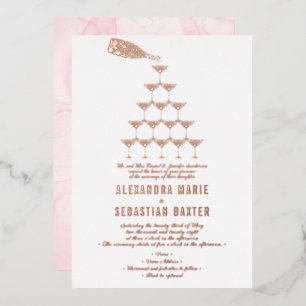 Invitation En Aluminium Élégant Rose Champagne Tour Mariage Script