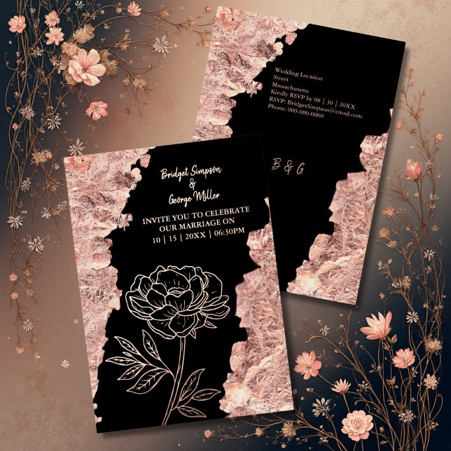 Invitation En Aluminium élégant Rose de cravate noire  or Mariage (Créateur téléchargé)