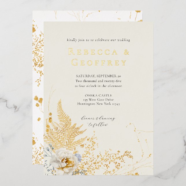 Invitation En Aluminium Elégant Rose de foune romantique Floral Mariage Or (Recto/Verso)