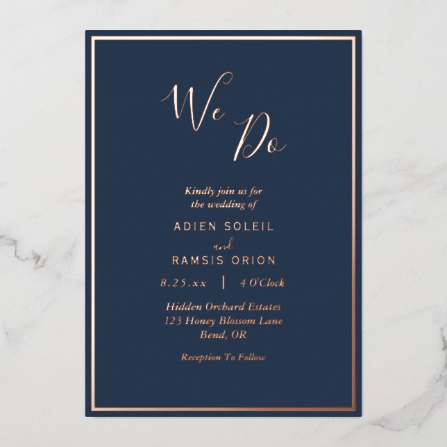 Invitation En Aluminium Elégant Rose de la marine moderne Gold Nous faison (Recto)