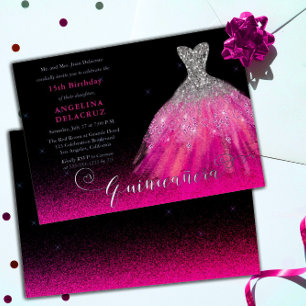 Invitation En Aluminium Elégant rose espagnol Gown Quinceañera - Argent